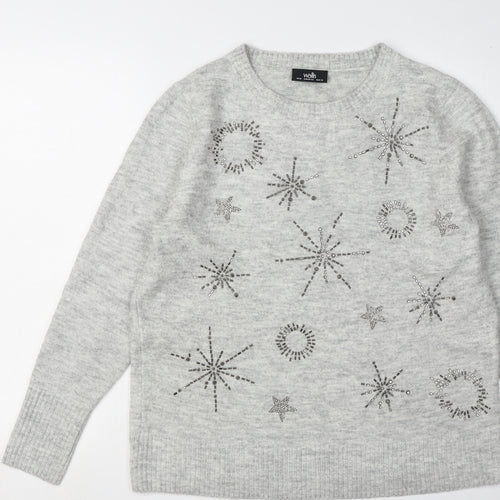 Wallis Women's Grey Pullover Jumper M - Beaded Design