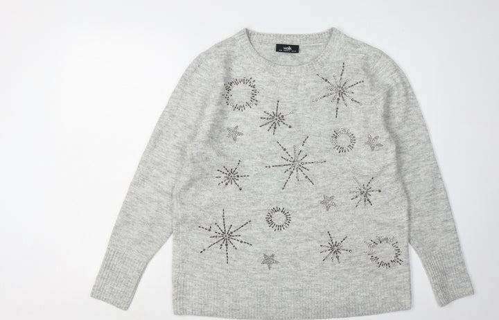 Wallis Women's Grey Pullover Jumper M - Beaded Design