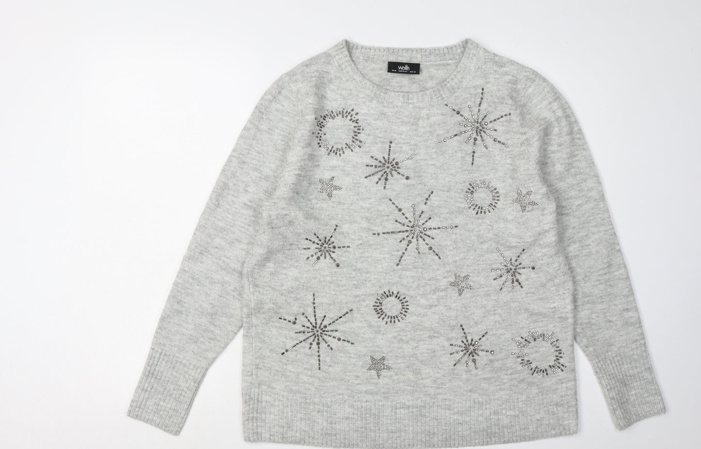 Wallis Women's Grey Pullover Jumper M - Beaded Design