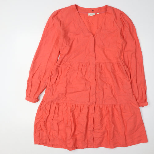 Fat Face Women's Orange Dress UK 8 V-Neck Long Sleeve