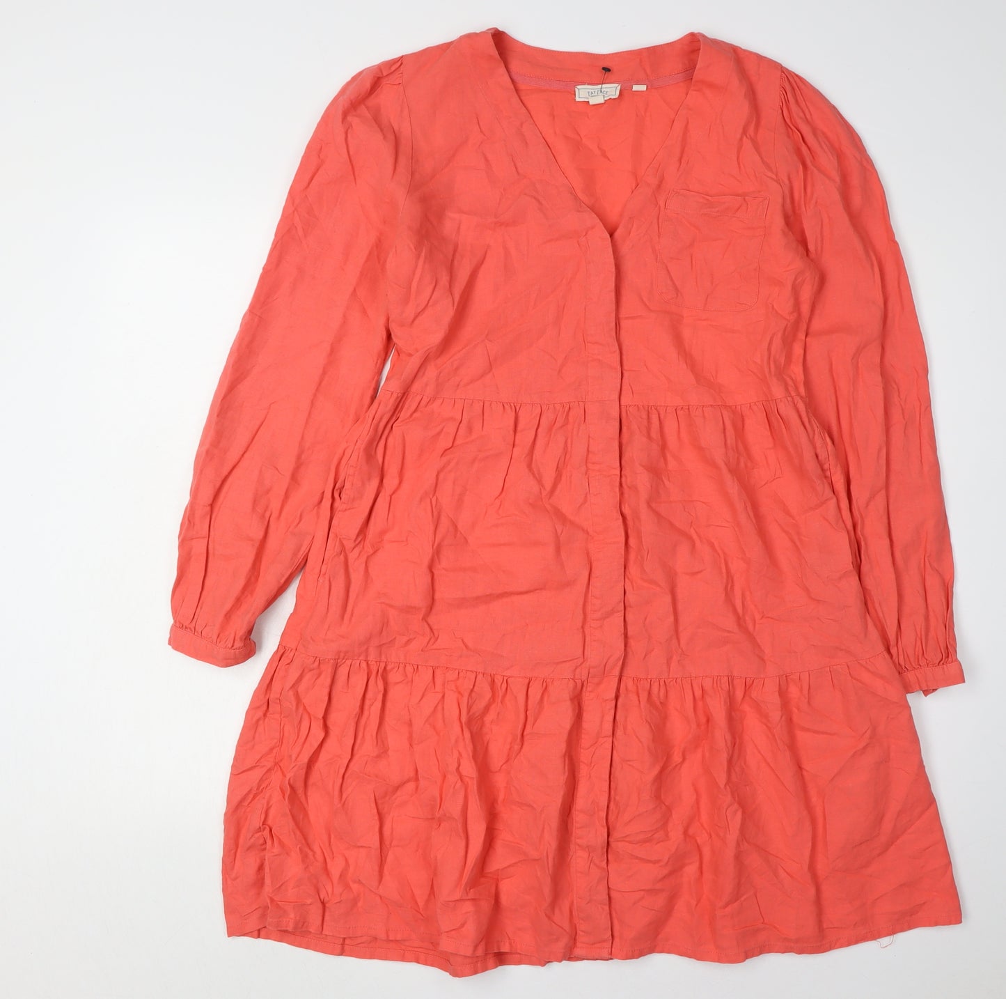 Fat Face Women's Orange Dress UK 8 V-Neck Long Sleeve