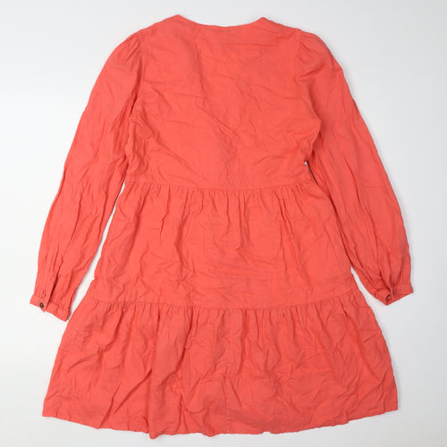 Fat Face Women's Orange Dress UK 8 V-Neck Long Sleeve