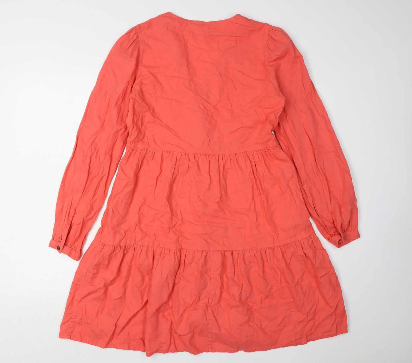 Fat Face Women's Orange Dress UK 8 V-Neck Long Sleeve