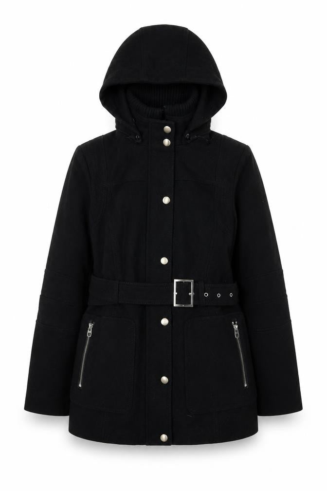 Front view of Miss Sixty Women's Black Belted Parka Jacket S