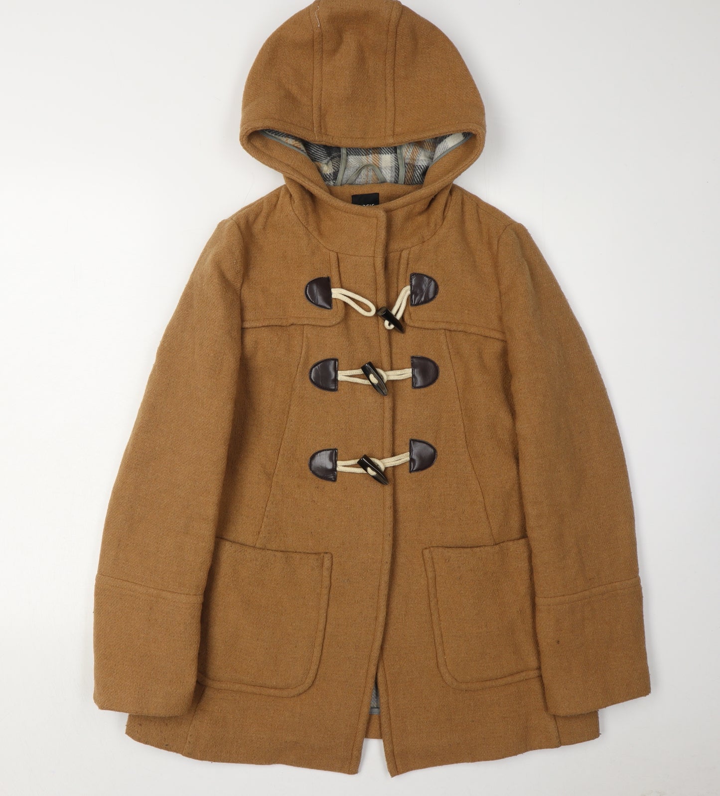 Oasis Brown Tweed Hooded Duffle Coat S Women