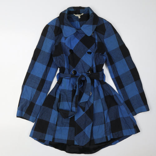 Red Herring Women's Blue Trench Coat Size 12 Classic Check