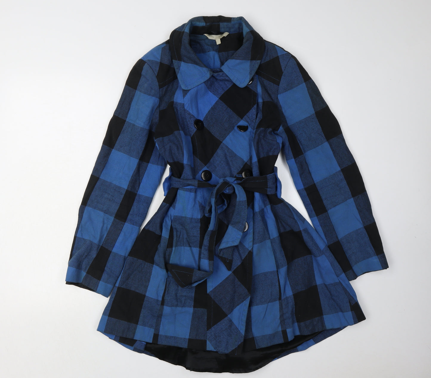 Red Herring Women's Blue Trench Coat Size 12 Classic Check
