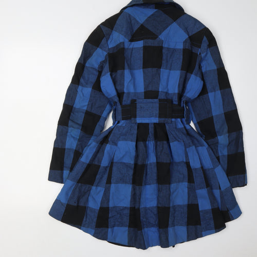 Red Herring Women's Blue Trench Coat Size 12 Classic Check