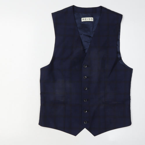 Reiss Men's Blue Check Suit Waistcoat, Size 38