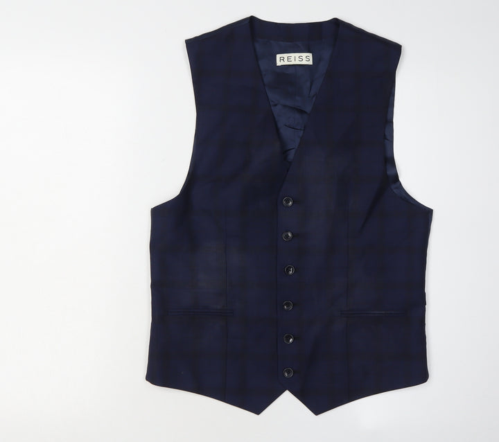 Reiss Men's Blue Check Suit Waistcoat, Size 38