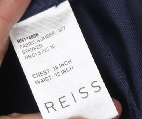 Reiss Men's Blue Check Suit Waistcoat, Size 38