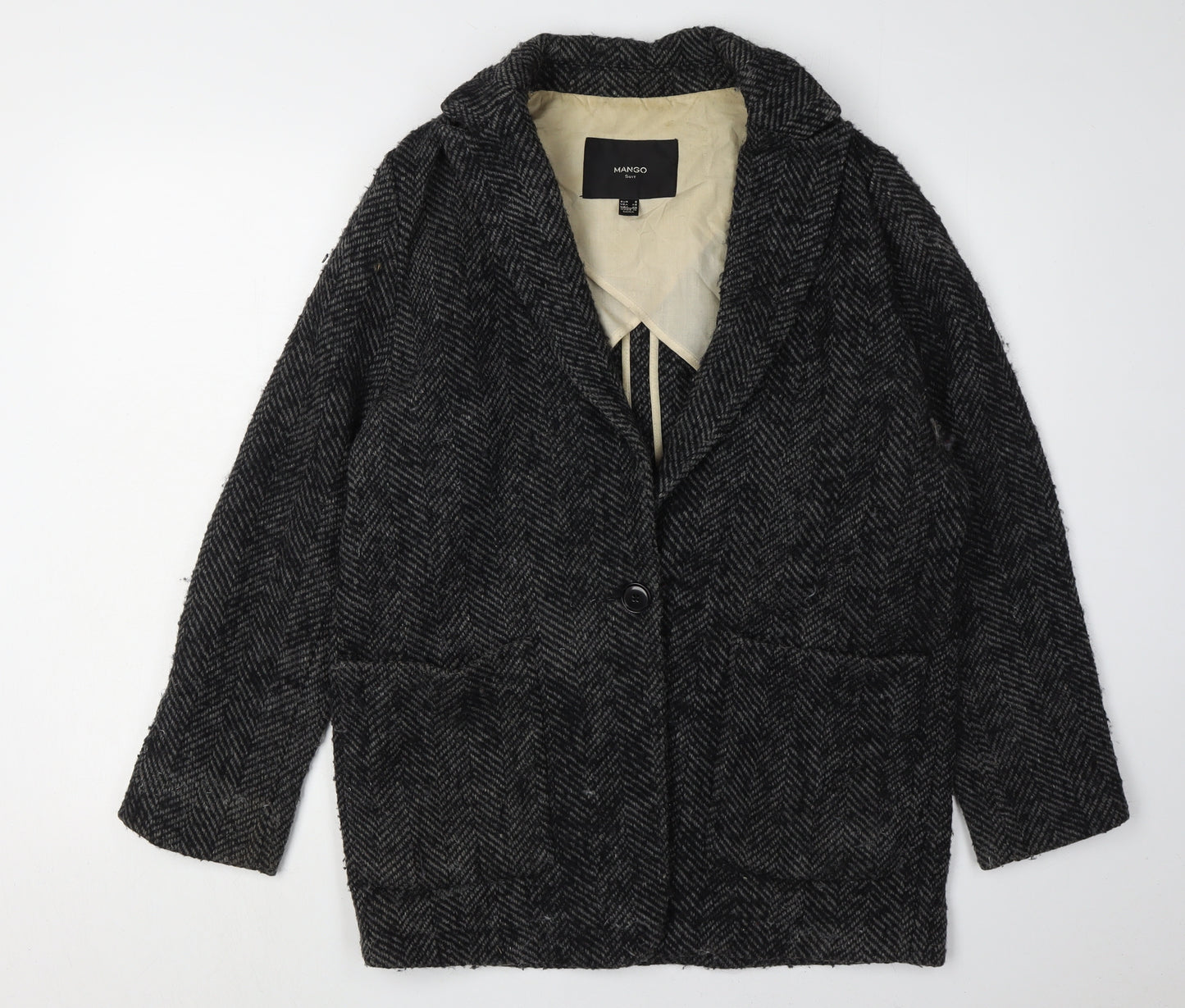 Mango Women's Black Wool Herringbone Suit Jacket XS