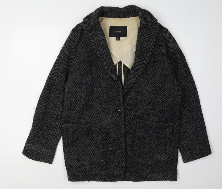 Mango Women's Black Wool Herringbone Suit Jacket XS