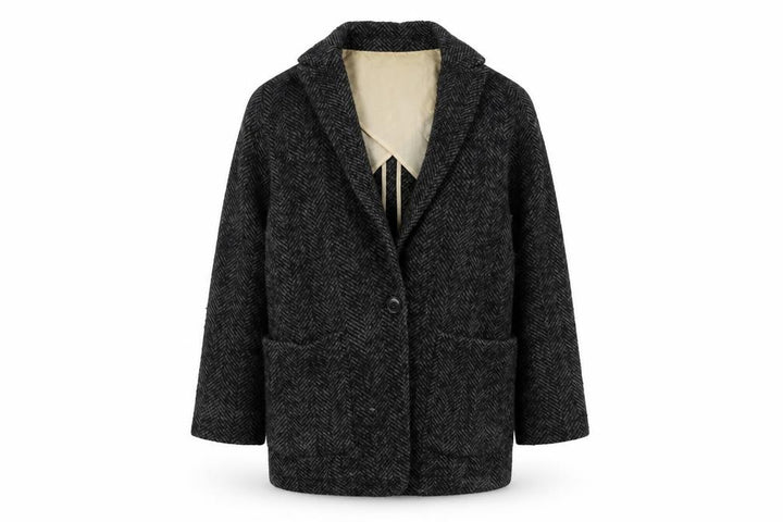 Mango Women's Black Wool Herringbone Suit Jacket XS