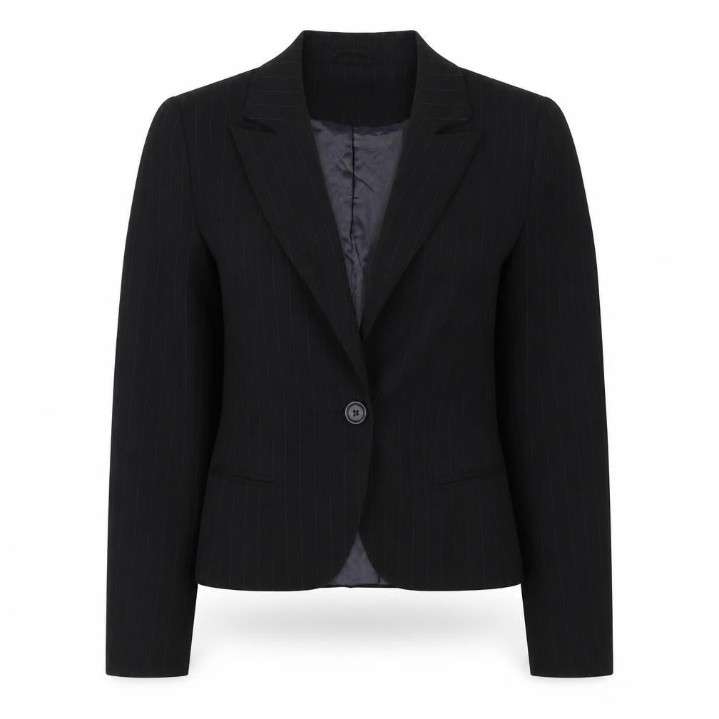 Front view of Kookai Women's Black Pinstripe Blazer, size 10
