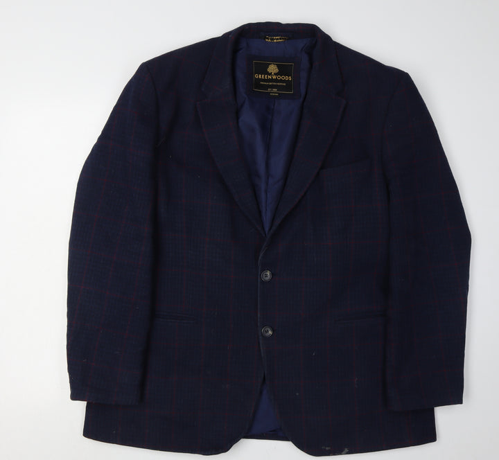 Greenwoods Men's Blue Checked Blazer 46R - Classic Fit