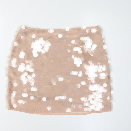 H&M Women's Beige Sequin Short Party Skirt - Size 6