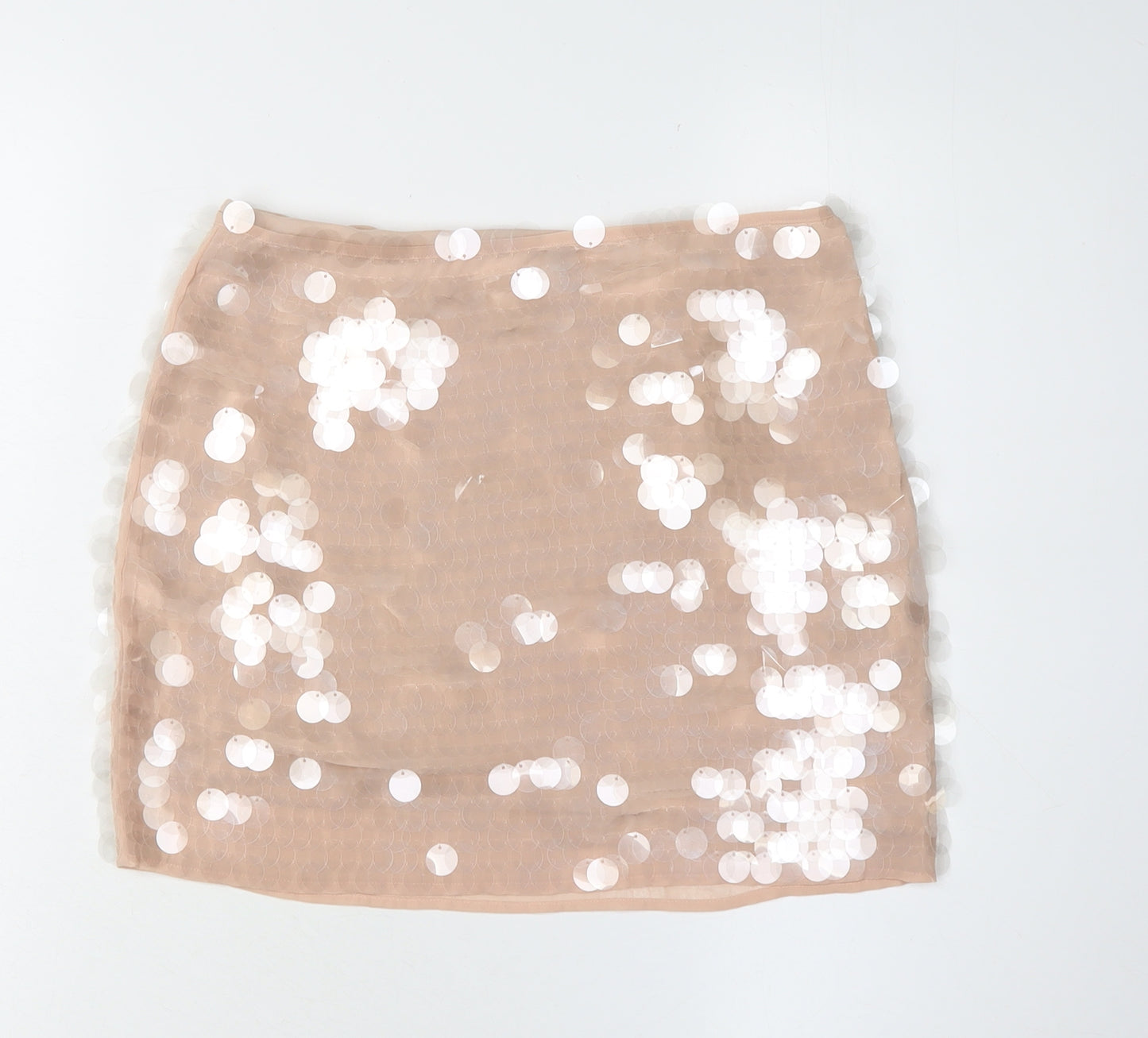 H&M Women's Beige Sequin Short Party Skirt - Size 6