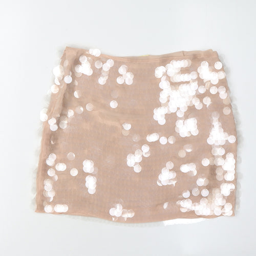 H&M Women's Beige Sequin Short Party Skirt - Size 6