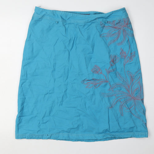 Monsoon Women's Blue Floral Embroidered Skirt Size 18