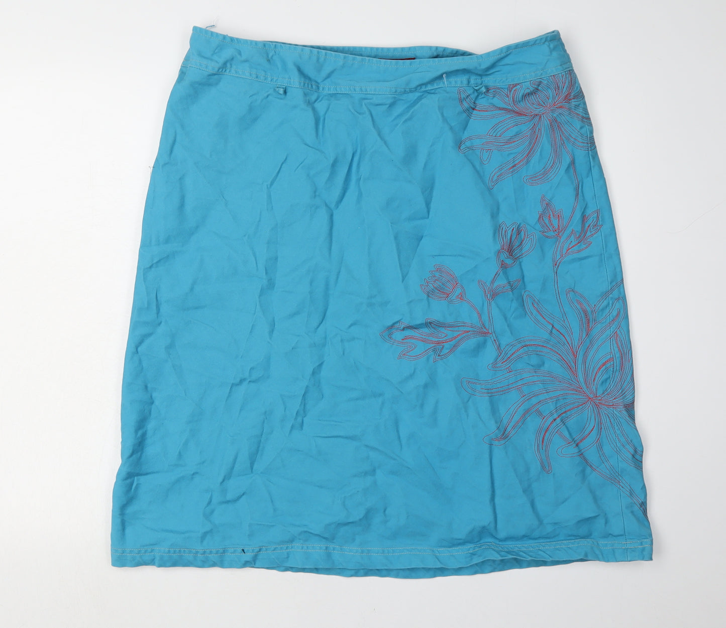 Monsoon Women's Blue Floral Embroidered Skirt Size 18