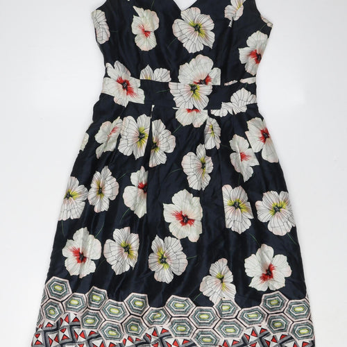 Monsoon Women's Black Floral Fit & Flare Dress 8