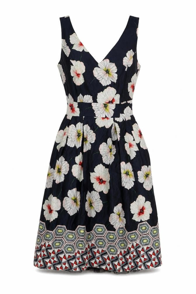 Monsoon Women's Black Floral Fit & Flare Dress 8
