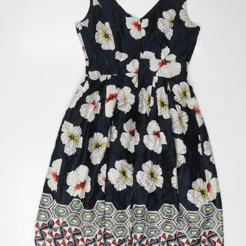 Monsoon Women's Black Floral Fit & Flare Dress 8