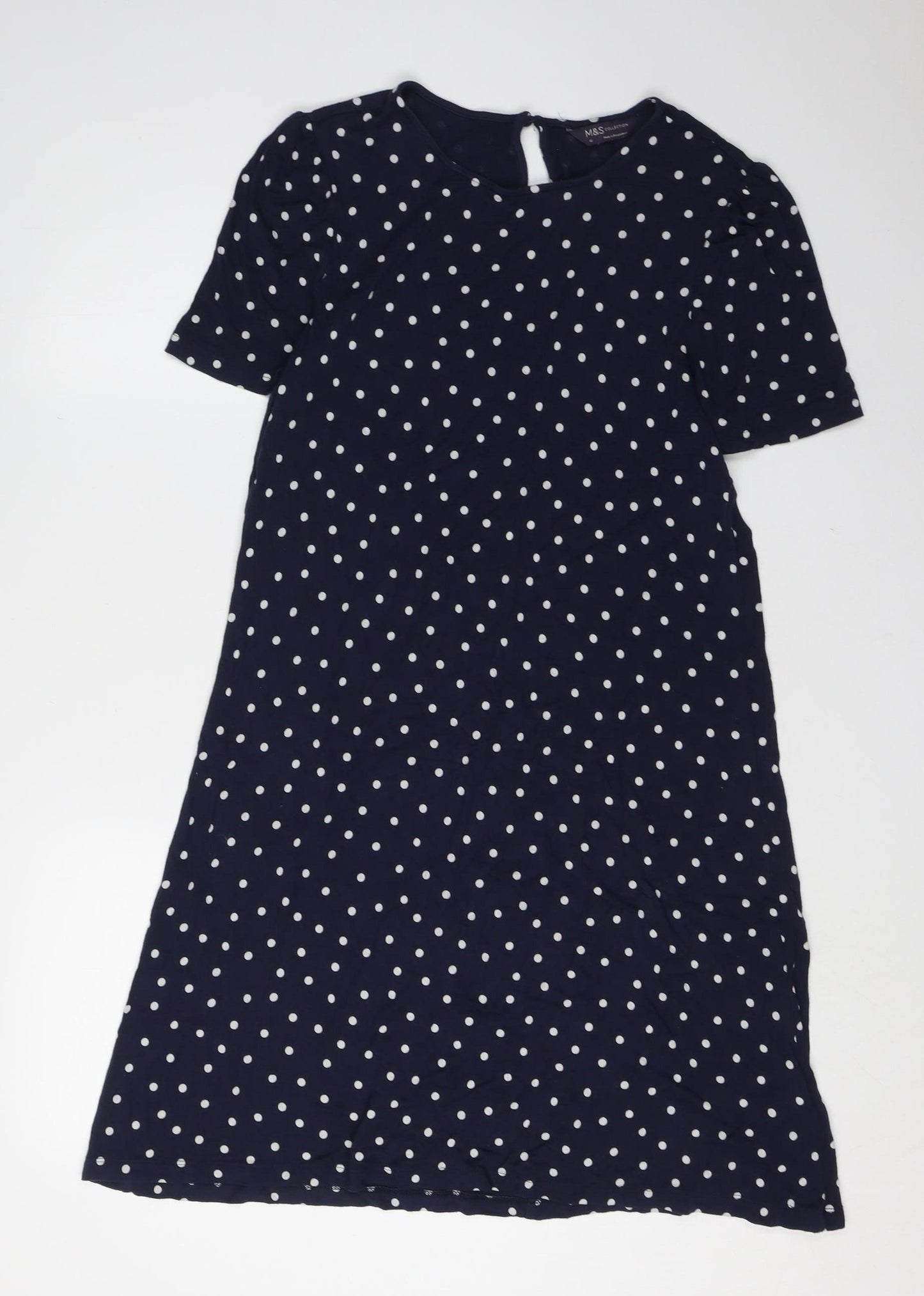 Marks and Spencer Women's Blue Polka Dot Dress, Size 12
