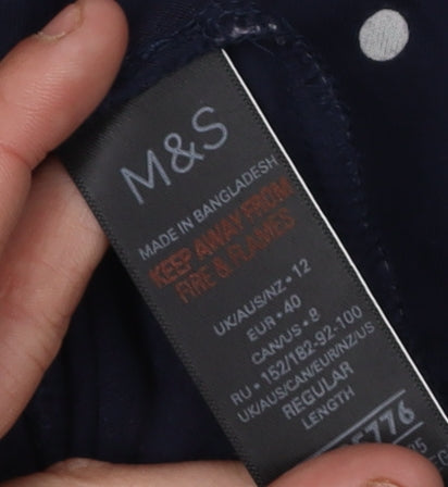 Marks and Spencer Women's Blue Polka Dot Dress, Size 12