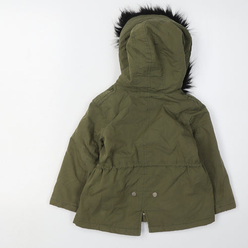Zara Girls Green Parka Coat, Size 4 Years, Hooded, Lined