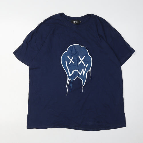 boohooMAN Blue Graphic Print T-Shirt for Men - Size S