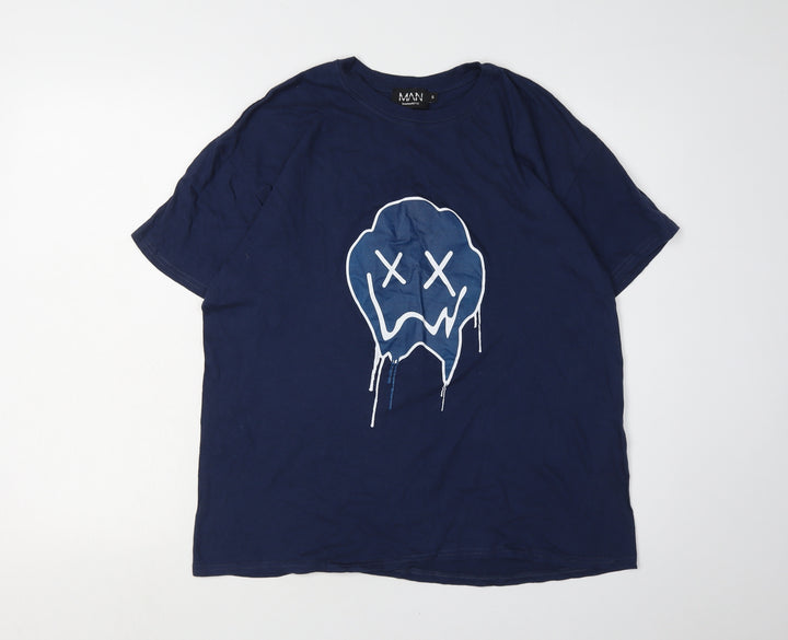 boohooMAN Blue Graphic Print T-Shirt for Men - Size S