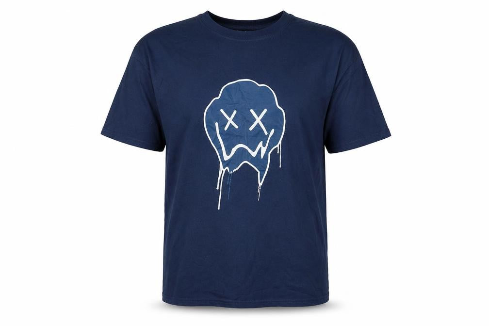 Front view of boohooMAN Blue Graphic Print T-Shirt for Men -, size S