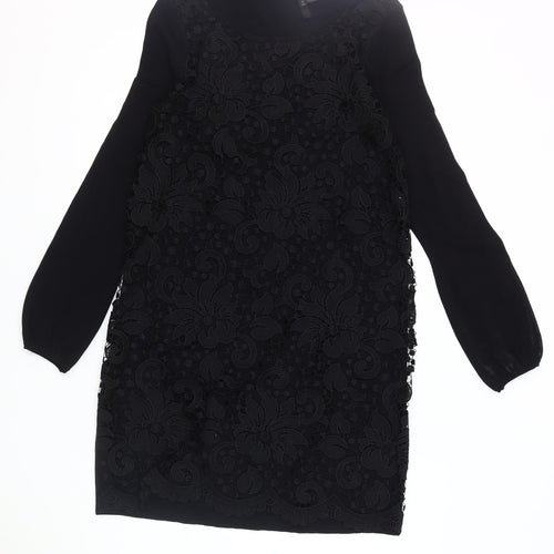 Coast Women's Black Lace Dress, Size 12, Elegant Long Sleeve