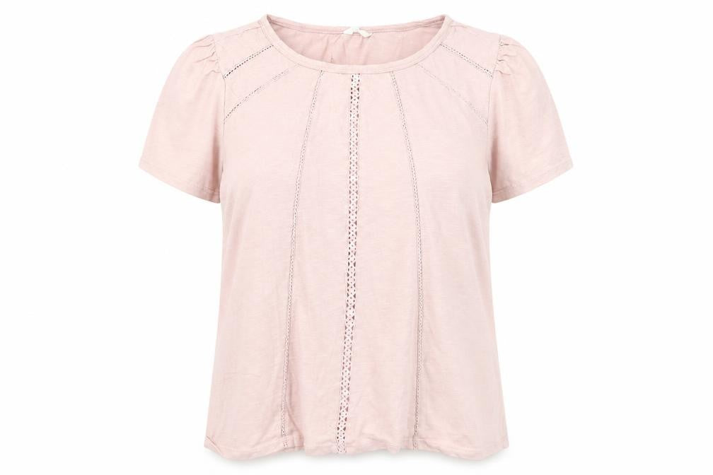 hush Women's Pink XL Crochet Accent T-Shirt