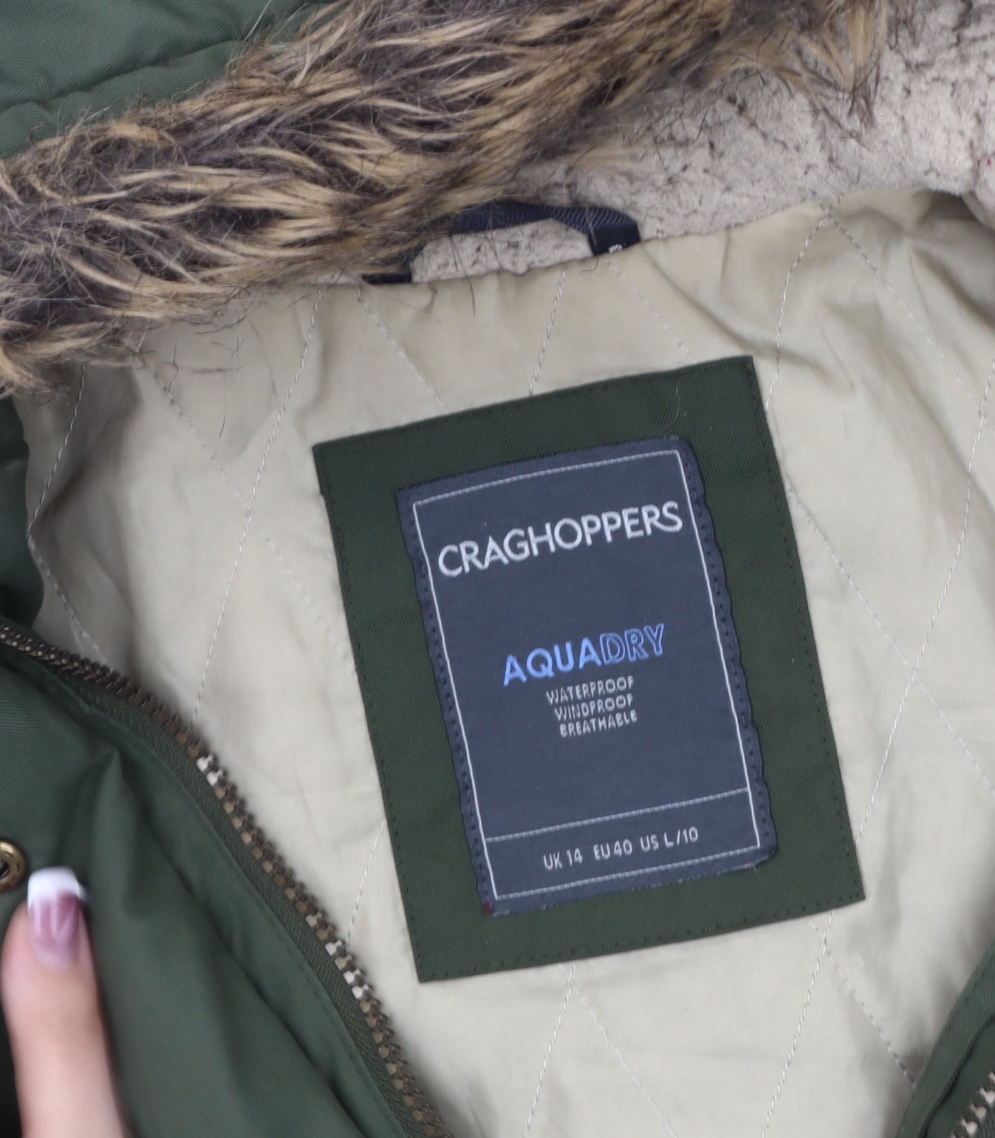 Craghoppers Women's Green Parka Coat Size 14