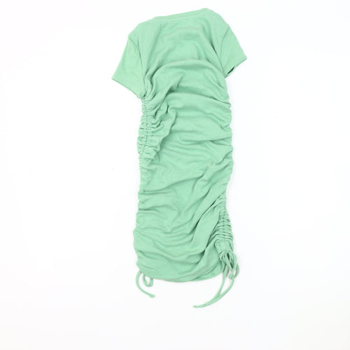 Bershka Women's Green Ruched Short Sleeve Dress