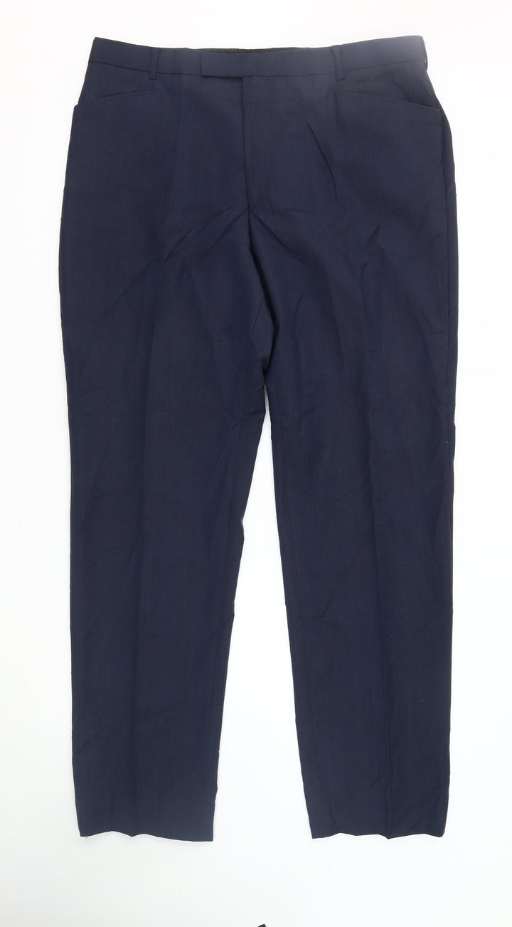 Bespoke Couture Men's Blue Wool Dress Trousers 46R