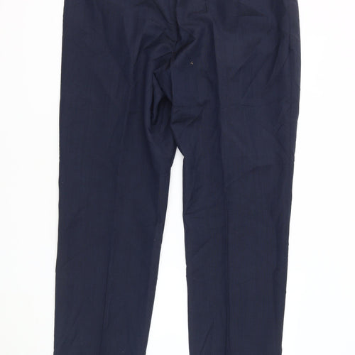 Bespoke Couture Men's Blue Wool Dress Trousers 46R