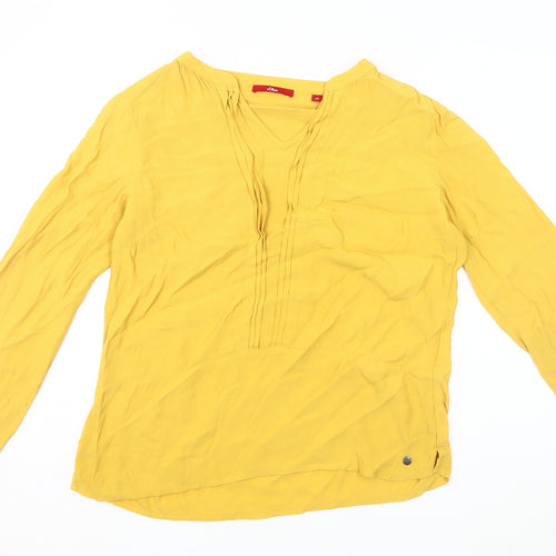 s.Oliver Women's Yellow V-Neck Long Sleeve Blouse