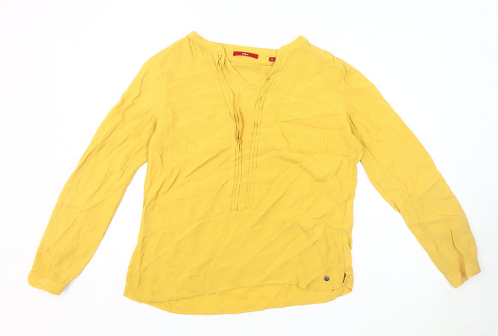 s.Oliver Women's Yellow V-Neck Long Sleeve Blouse