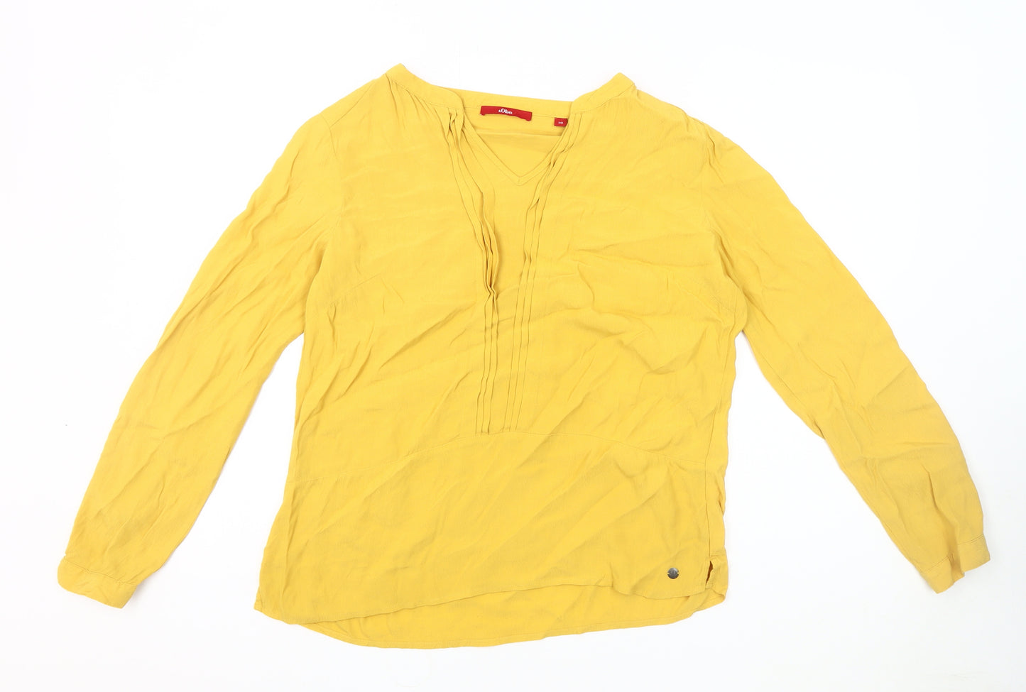 s.Oliver Women's Yellow V-Neck Long Sleeve Blouse