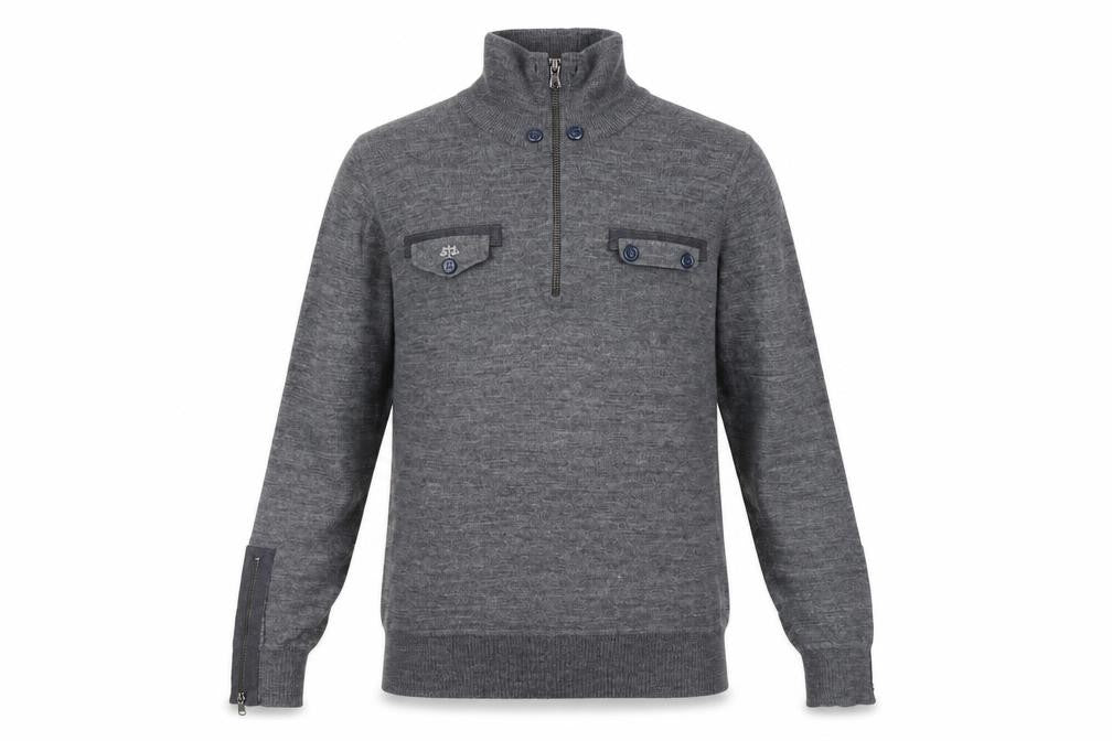 Front view of Rough Justice Men's Grey XL Henley Knit Sweatshirt