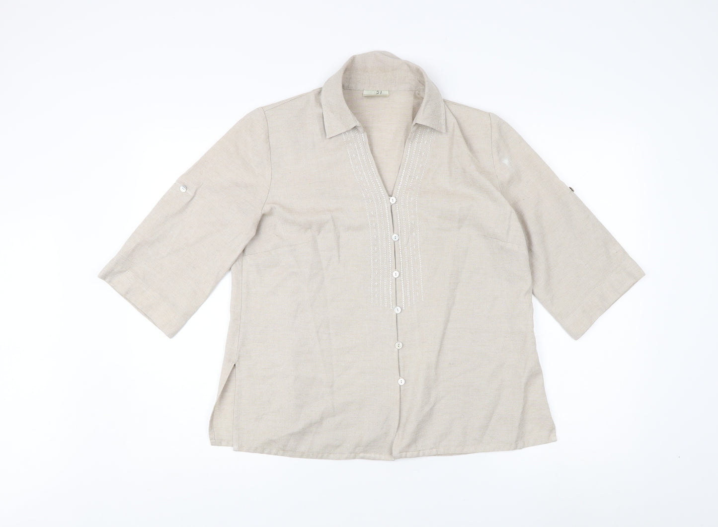 Eastex Women's Beige Collared Button-Up Shirt Size 12