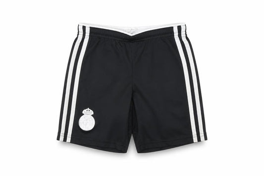 Front view of Adidas boys’ black football shorts 7-8 years athletic style