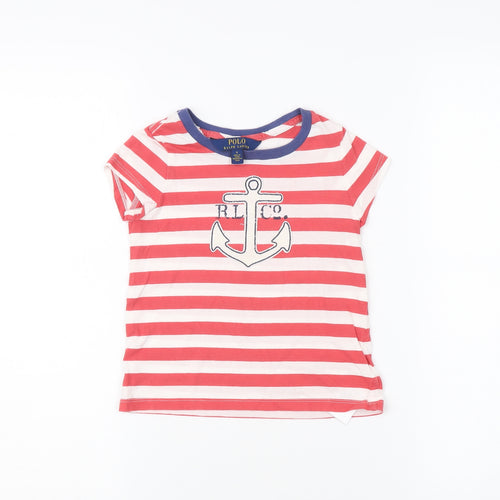 Ralph Lauren Boys Red Striped T-Shirt, Size 4, Casual Summer Tee