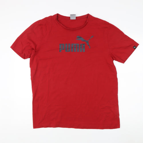 Puma Men's Red Logo T-Shirt L Crew Neck