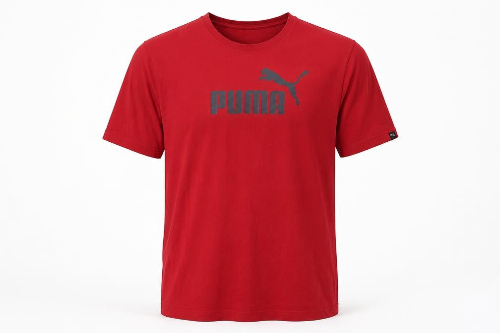 Front view of Puma Men's Red Logo T-Shirt L Crew Neck