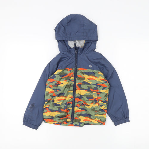 FatFace Boys Blue Camo Rain Coat, 3-4 Years, Hooded Zip Jacket